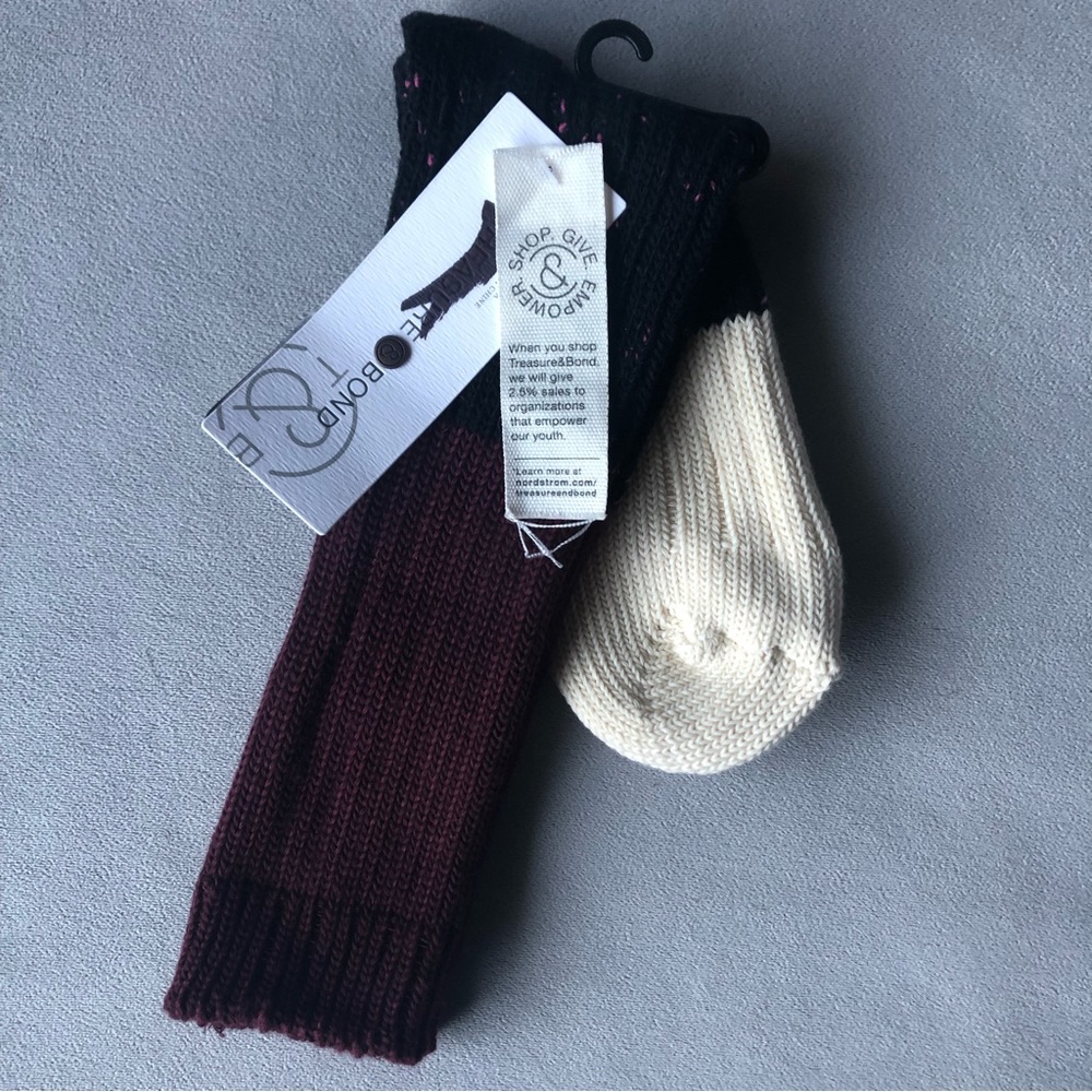 Treasure & Bond ~ Knit Socks ~ Burgundy Cream Black ~ Brand New!